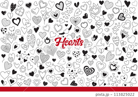 Hearts of different shapes symbolize love and romantic relationships. Hand drawn doodle. Hearts of different shapes symbolize love and romantic relationships. Hand drawn doodle. 113825022