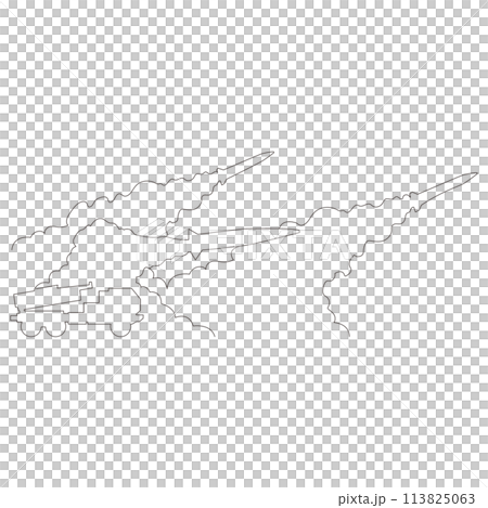 発射台から放たれたミサイルのイラストのシンプルな線画　ベクター 113825063