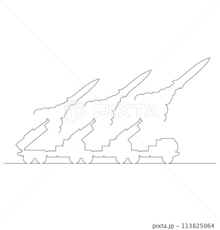 発射台から放たれたミサイルのイラストのシンプルな線画　ベクター 113825064