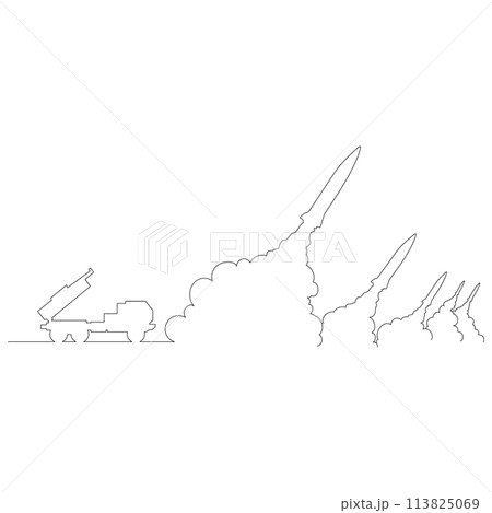 発射台から放たれたミサイルのイラストのシンプルな線画 ベクター 発射台から放たれたミサイルのイラストのシンプルな線画 ベクター 113825069