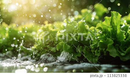 Lettuce Sprouting With Water Droplets Lettuce Sprouting With Water Droplets 113825338