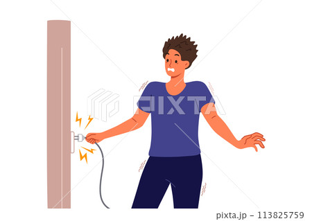 Man receives electric shock when inserts plug into socket, due to breakdown of electrical equipment 113825759