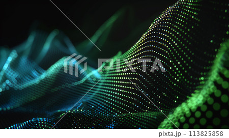 Dynamic Vector Wave: Blue Green Lines on Black. Generative AI 113825858