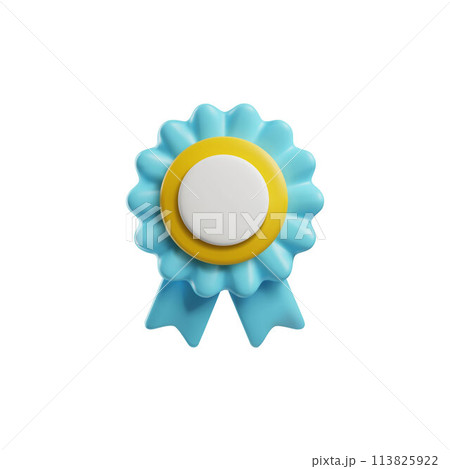 Medal with blue ribbon 3D vector icon, round award, game winner badge, premium quality label, guarantee approval sign Medal with blue ribbon 3D vector icon, round award, game winner badge, premium quality label, guarantee approval sign 113825922