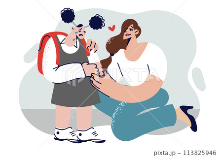 School psychologist provides assistance to little girl become victim of bullying from classmates. School psychologist provides assistance to little girl become victim of bullying from classmates. 113825946