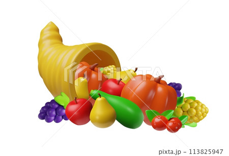 Cornucopia thanksgiving of autumn bounty 3D vector illustration Cornucopia thanksgiving of autumn bounty 3D vector illustration 113825947