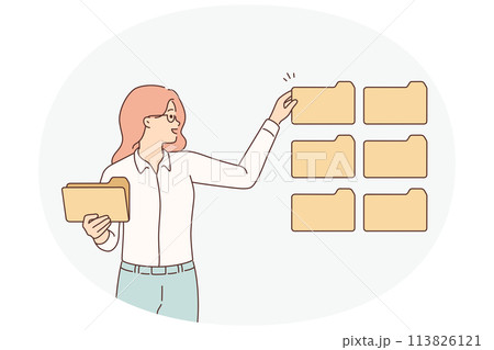 Businesswoman work with digital folders 113826121