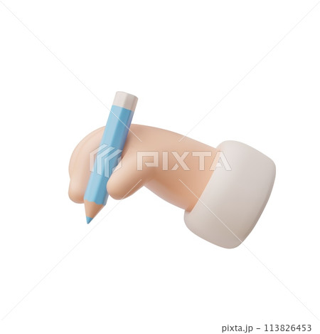 3D hand and pencil icon for study and business concepts on a white background 113826453