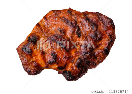 Fresh juicy delicious beef steak on a dark background 113826714