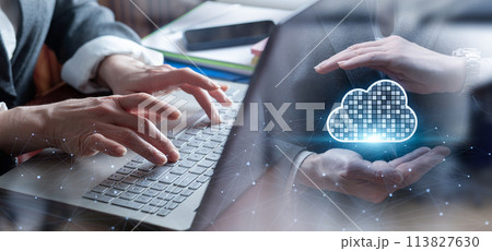 Concept of computing and work with cloud computing. 113827630