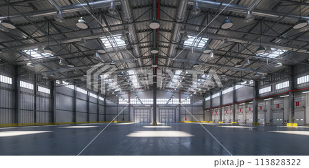 Empty warehouse or storehouse in daylight. 113828322