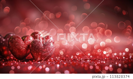 Group of Red Hearts on Table 113828374