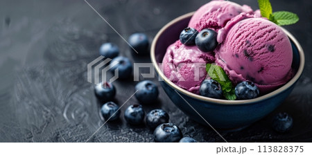 Bowl of Blueberries and Ice Cream 113828375