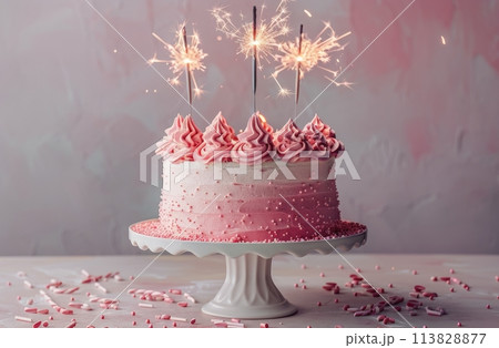 Pink Cake With Sparkler 113828877