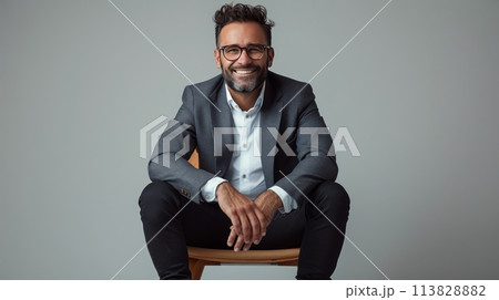 Man Sitting in Chair With Legs Crossed 113828882