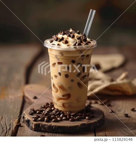 Cup of Coffee With Whipped Cream and Chocolate Chips 113829146