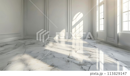Empty Room With Marble Floor and Windows 113829147