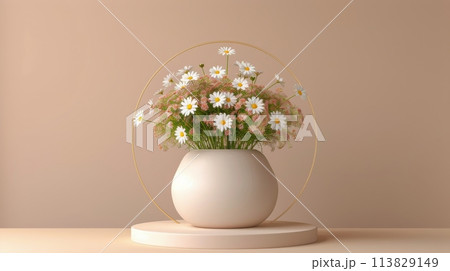 White Vase With Flowers on Table 113829149
