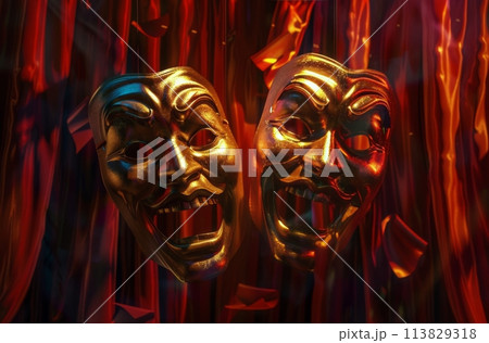 Two Masks Sitting Next to Each Otherのイラスト素材 [113829318] - PIXTA