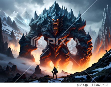 An animated mountain monster. Digital illustration 113829408