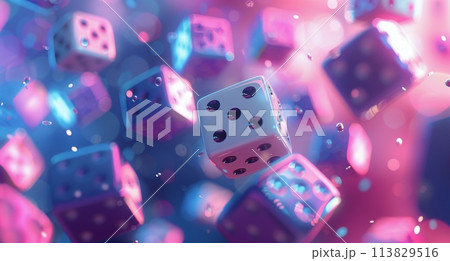 Group of Dices Flying Through the Air 113829516