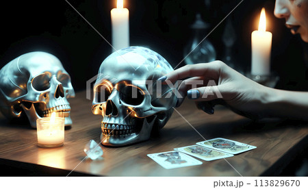 Tarot reader chooses Tarot cards. Fortune teller reads cards 113829670