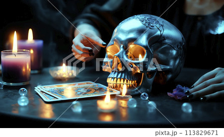 Tarot reader chooses Tarot cards. Fortune teller reads cards 113829671