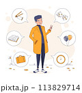 Young person with hobbies and interests illustrated 113829714