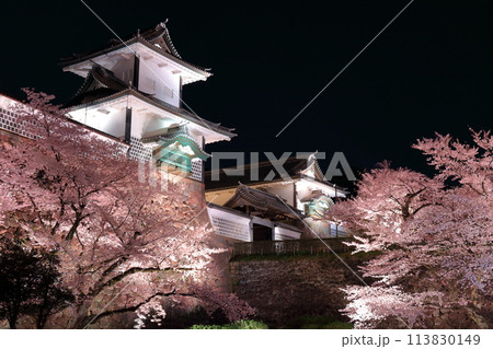 【石川県】金沢城 石川門の満開の夜桜 【石川県】金沢城 石川門の満開の夜桜 113830149