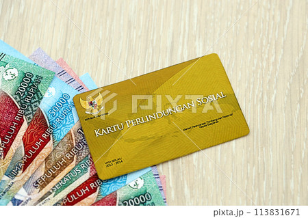 Indonesian golden social security card originally called Kartu perlindungan sosial. Card for financial support Indonesian golden social security card originally called Kartu perlindungan sosial. Card for financial support 113831671