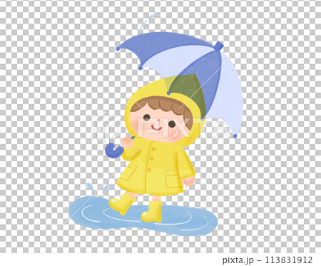 Child with an umbrella Hand-drawn illustration 113831912