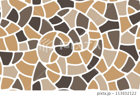 Brown swirl mosaic stone or glass tile seamless pattern. Paving floor. Vector background with intricate, curving design, mimicking natural whirl of pebbles, rocks or cobbles, stunning visual effect Brown swirl mosaic stone or glass tile seamless pattern. Paving floor. Vector background with intricate, curving design, mimicking natural whirl of pebbles, rocks or cobbles, stunning visual effect 113832122