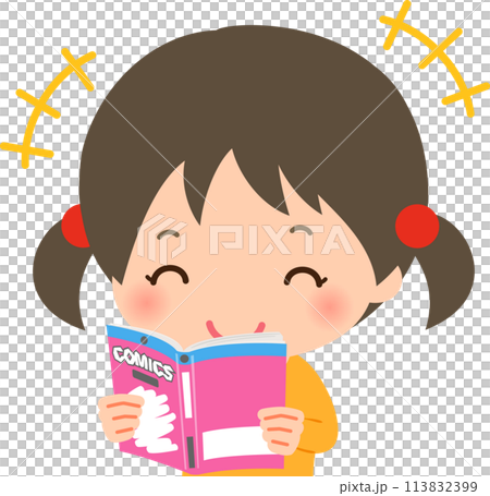 漫画本を読んで笑う女の子 113832399