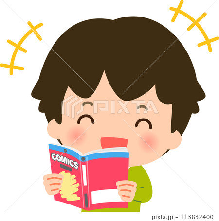 漫画本を読んで笑う男の子のイラスト素材 [113832400] - PIXTA