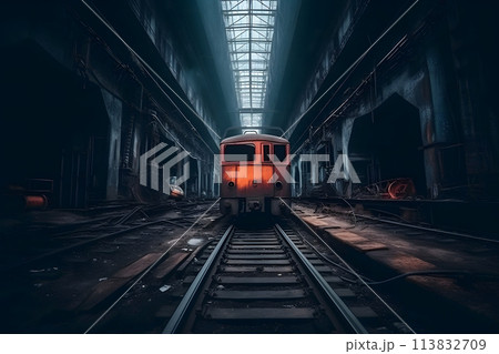 Mine railway in undergroud. Neural network AI generated art 113832709