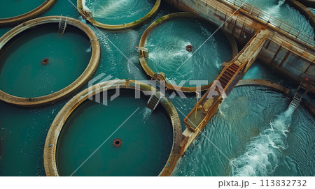 A series of water tanks are shown in a blue color 113832732