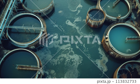 A series of large tanks filled with water 113832733