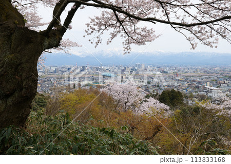 満開の桜春霞の北アルプス薬師岳と神通大橋 満開の桜春霞の北アルプス薬師岳と神通大橋 113833168
