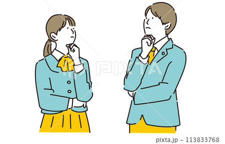 上を向いて考えている男女の学生イラスト 上を向いて考えている男女の学生イラスト 113833768