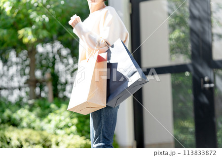 買い物袋を持つ女性 買い物袋を持つ女性 113833872
