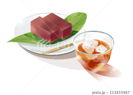 麦茶と水ようかんのイラスト 麦茶と水ようかんのイラスト 113833987