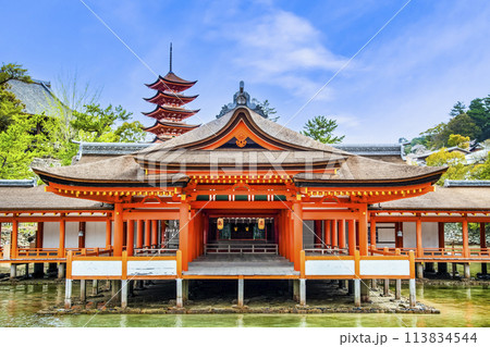 広島 嚴島神社　客神社祓殿と五重塔 113834544