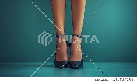 黒いハイヒールを履いた脚 113834565