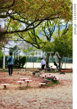 公園で子供と遊ぶお父さん 公園で子供と遊ぶお父さん 113835048