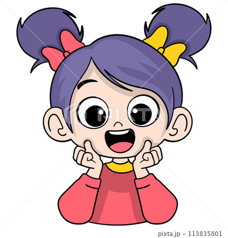 little girl with two braids is laughing little girl with two braids is laughing 113835801