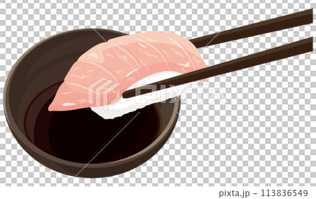 Dip fatty tuna sushi in soy sauce Dip fatty tuna sushi in soy sauce 113836549