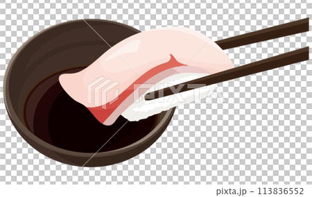 將Hamachi壽司沾上醬油 將Hamachi壽司沾上醬油 113836552