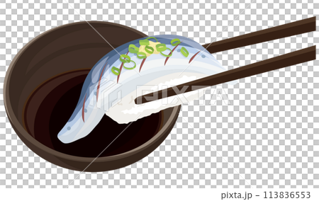 Dip the shiny sushi in soy sauce Dip the shiny sushi in soy sauce 113836553