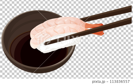 將甜蝦壽司沾上醬油 113836557