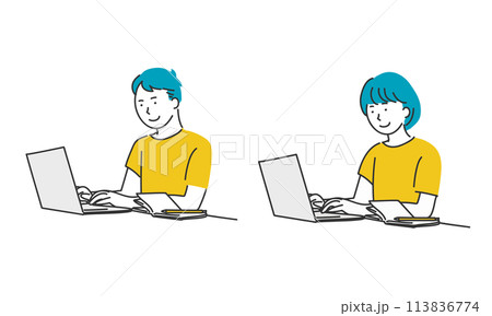 パソコン操作する人物のイラスト素材 パソコン操作する人物のイラスト素材 113836774